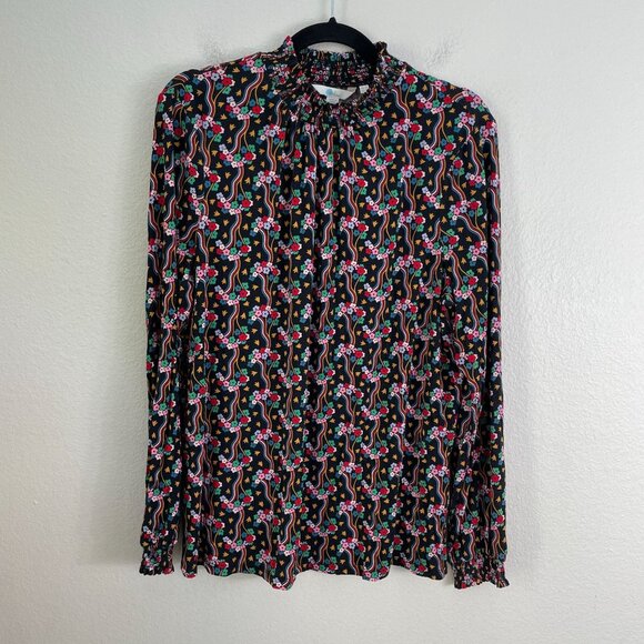 Boden Womens 14 Floral Long Sleeve Smocked Mock Neck Top Stretch Shirt - Picture 7 of 11